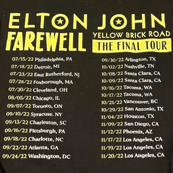 Elton John Farewell Tour 2022 Yellow Brick Road Long Sleeve T-Shirt Sz M - Picture 3 of 6